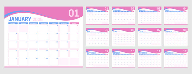 2025 Feminine or Pink Baby Calendar with Wave