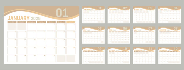Tan 2025 Calendar in Natural Style