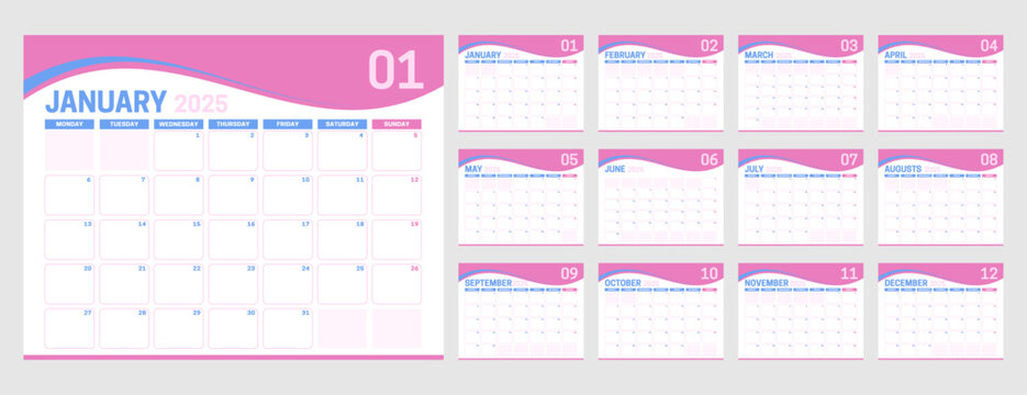 2025 Feminine or Pink Baby Calendar with Wave