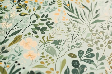 Delicate foliage pattern showcases harmonious blend of soft colo