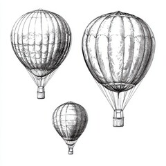 Naklejka premium Balloon aeronautics aerostat set sketch engraving raster illustration. 