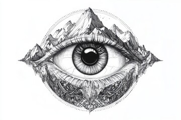 Obraz premium Black and white drawing of the eye inscribed in a circle. 