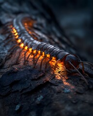 Obraz premium Giant Amazonian centipede hunting on ancient tree trunk