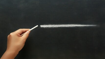 Hand holding chalk drawing a line on a blackboard.