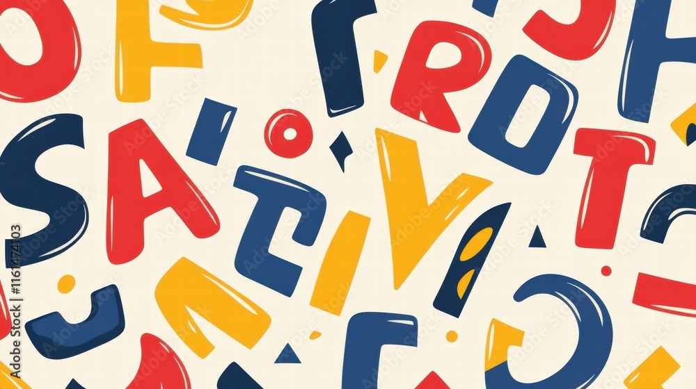 Leinwandbilder Colorful and playful pattern featuring stylized alphabet letters in various designs and colors across a light background. Generative AI