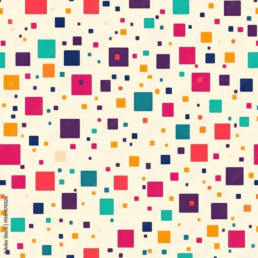 Poster colorful pixel art inspired seamless pattern featuring vibrant squares on a light background. genera