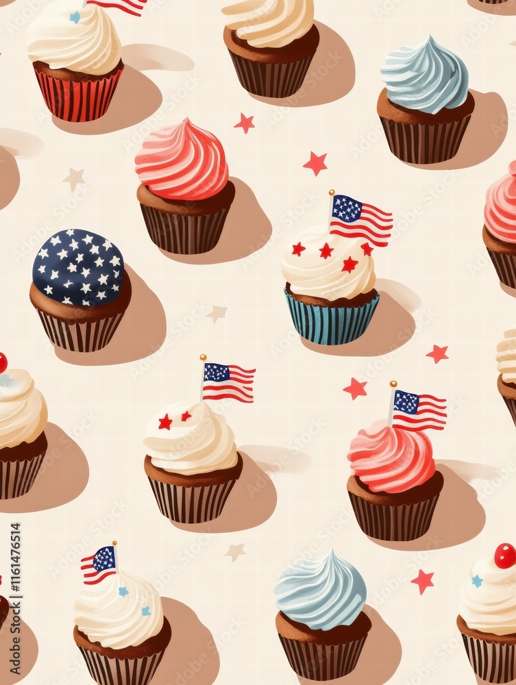 Poster colorful cupcakes topped with american flags create a festive display for celebrations and gathering