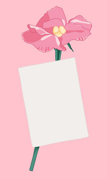 White Blank Love Greeting Card with Pink Flower