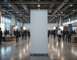 Blank Roll-Up Banner in a Busy Convention Center