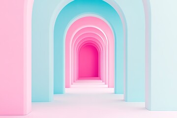 Pastel arches create stunning corridor, blending soft pink and b