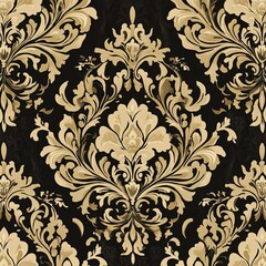 Fototapeta premium Elegant floral design in gold on deep black background, showcasi