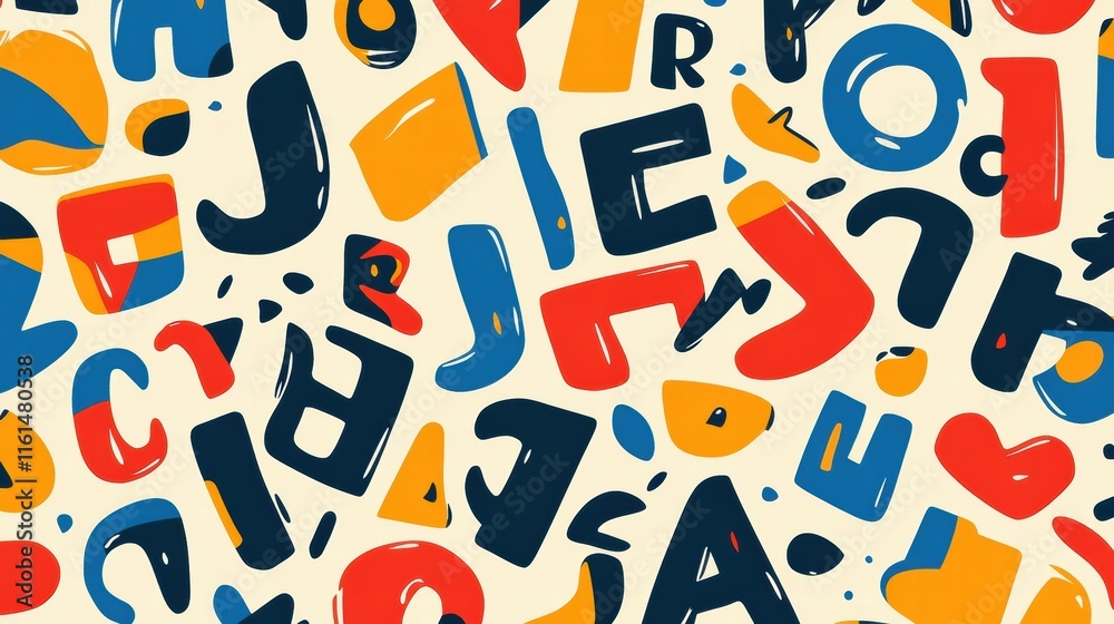 Leinwandbilder Playful pattern featuring colorful stylized alphabet letters arranged in an engaging and dynamic way. Generative AI