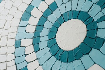 Naklejka premium Abstract circular mosaic pattern in blue and white tones. artistic geometric design