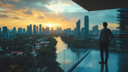 City Sunrise View from Luxury Balcony