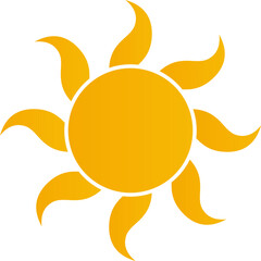 A bright yellow sun with its rays extending outwards on a white background