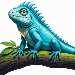 Obraz premium Blauer Leguan mit leuchtend blauen Schuppen, vollständige Ansicht, Cartoon-Stil, weißer Hintergrund, Generative KI.