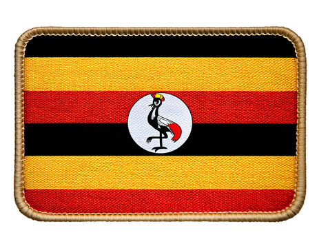 ウガンダの国旗の刺繍のワッペン。(Embroidered Uganda flag patch.)
