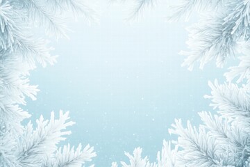 Obraz premium Frosty branches forming circular frame on blue background. seasonal decor