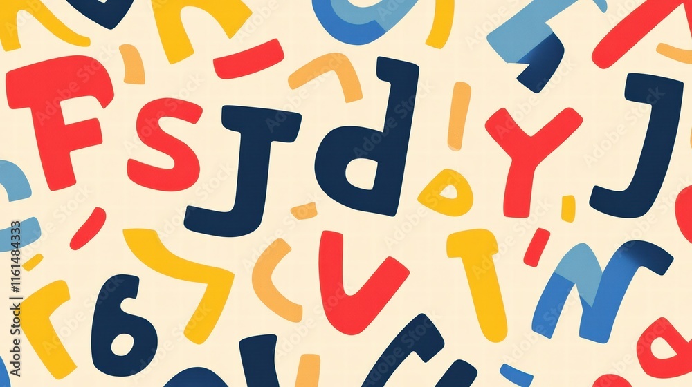 Leinwandbilder stylized playful alphabet pattern in bright colors on a light background. generative ai