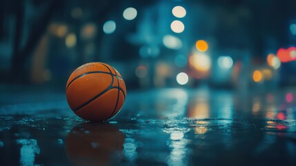 Obraz premium Basketball on Urban Pavement in Evening Light