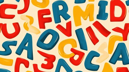 Playful pattern of colorful stylized alphabet letters creating a vibrant and engaging design for all ages. Generative AI