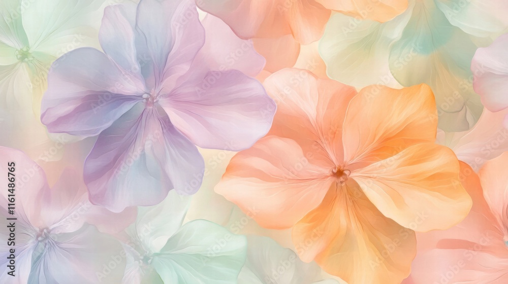 Poster floral pattern featuring delicate flowers in soft pastel hues creating a serene background design. g