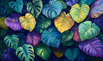 Vibrant colorful tropical leaves background. (1)