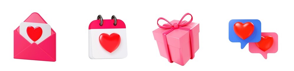San valentin 3d cartoon icon collection illustration, isolated background