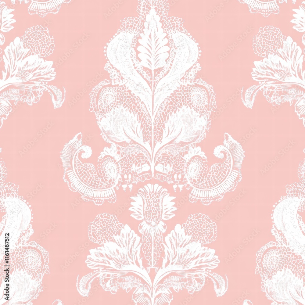 Poster delicate lace inspired seamless pattern in soft peach tones ideal for elegant design projects. gener