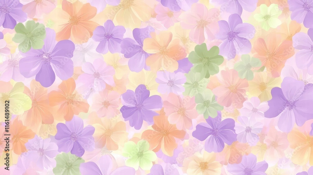 Poster floral pattern with delicate flowers in pastel colors creating a serene and vibrant ambiance in any 