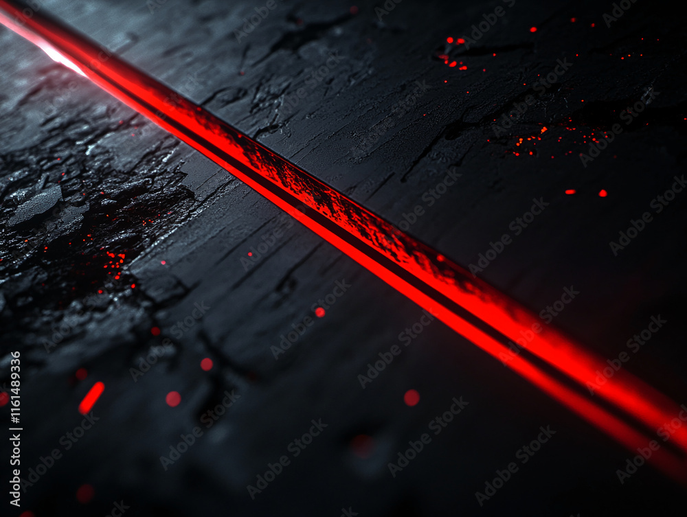 Poster dark abstract texture with glowing red line and cracked surface details. gamer background