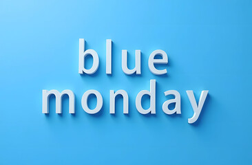 Blue Monday minimalist typography on blue. Blue letters on a blue background spelling blue monday in a clean and minimalist style, conveying a modern aesthetic