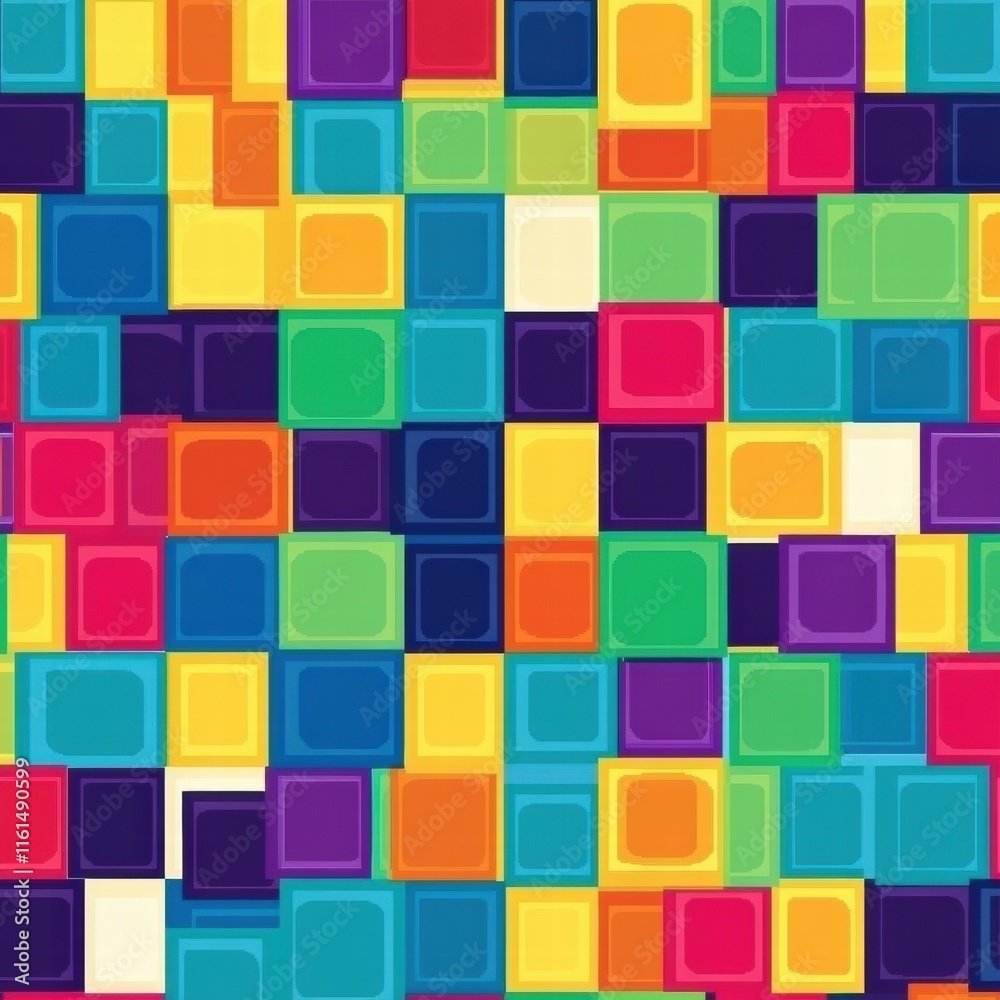 Aufkleber colorful seamless pattern featuring vibrant pixel art squares in various shades and shapes. generati