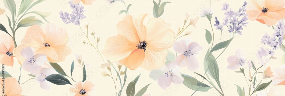 Aufkleber Delicate floral pattern featuring soft flowers on a light background welcoming spring with elegance and charm. Generative AI