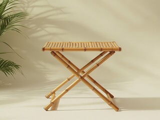 Elegant foldable bamboo table with natural finish, perfect for minimalist interior design.