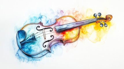 Obraz premium One Line Drawing of a Colorful Violin Sketch