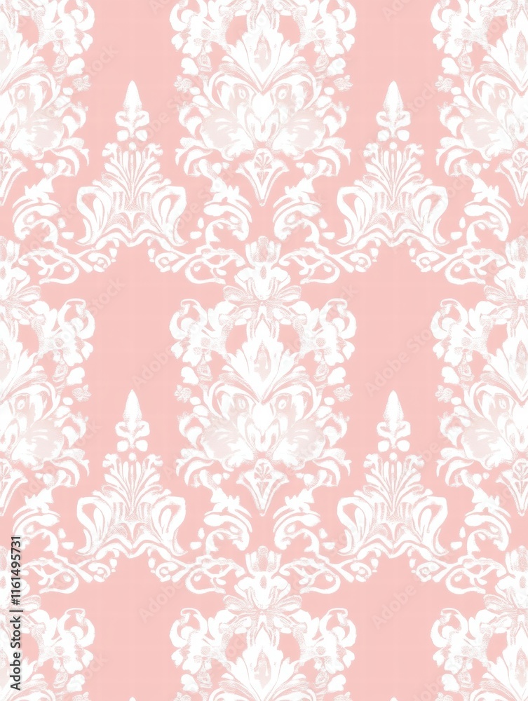 Leinwandbilder Lace inspired seamless pattern in soft pink and white for elegant design projects and backgrounds. Generative AI