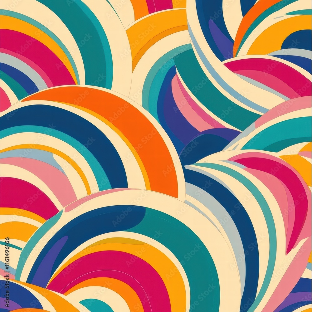 Aufkleber Retro inspired colorful spirals in a vibrant 70s palette create a lively and playful design for modern decor. Generative AI