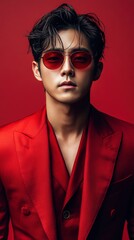 Fototapeta premium Red Suit, Red Sunglasses, Fashion