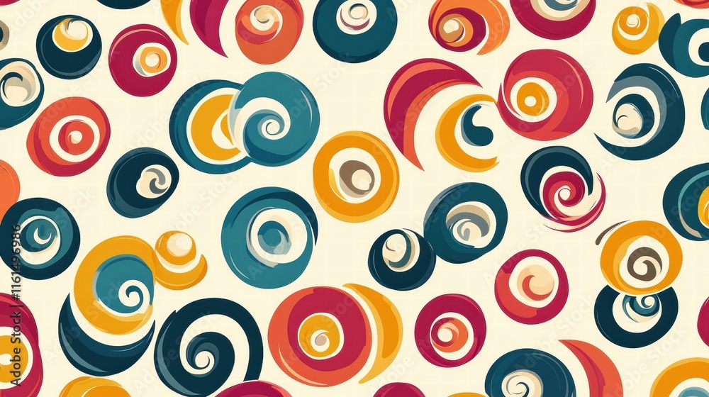 Leinwandbilder retro pattern of colorful spirals and curved lines showcasing vibrant 70s color palette for bold des