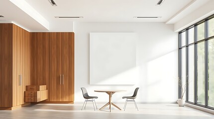 Fototapeta premium Modern Minimalist Dining Room with Large Canvas