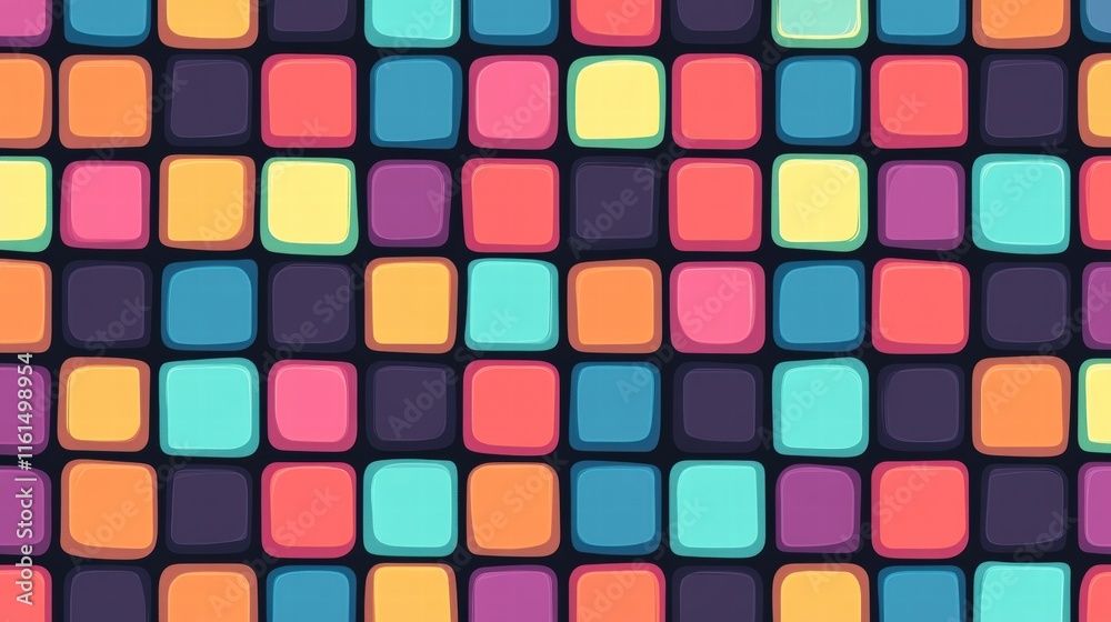 Fototapete colorful pixel art seamless pattern with squares in vibrant shades on a dark background. generative 