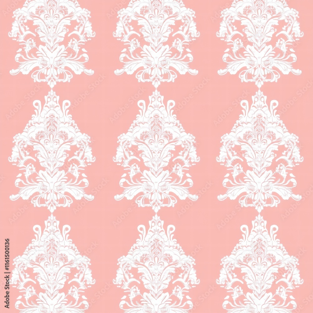 Poster lace inspired seamless pattern featuring elegant floral designs on soft coral background for textile
