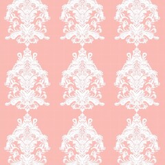 Lace inspired seamless pattern featuring elegant floral designs on soft coral background for textiles and wallpaper. Generative AI