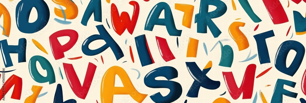Fototapete Playful pattern of stylized letters creating a vibrant and cheerful arrangement in a colorful design. Generative AI
