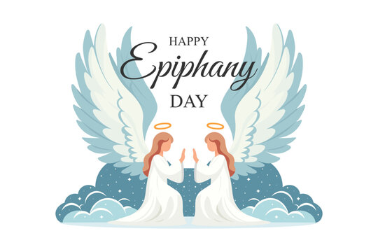 happy epiphany day wallpaper with praying angels flat vector illustration