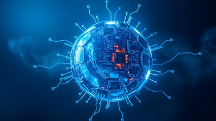 Futuristic spherical microchip with illuminated circuits