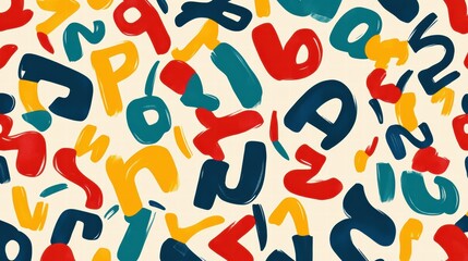 Colorful playful alphabet pattern featuring stylized letters in various shapes and colors for creative design projects. Generative AI