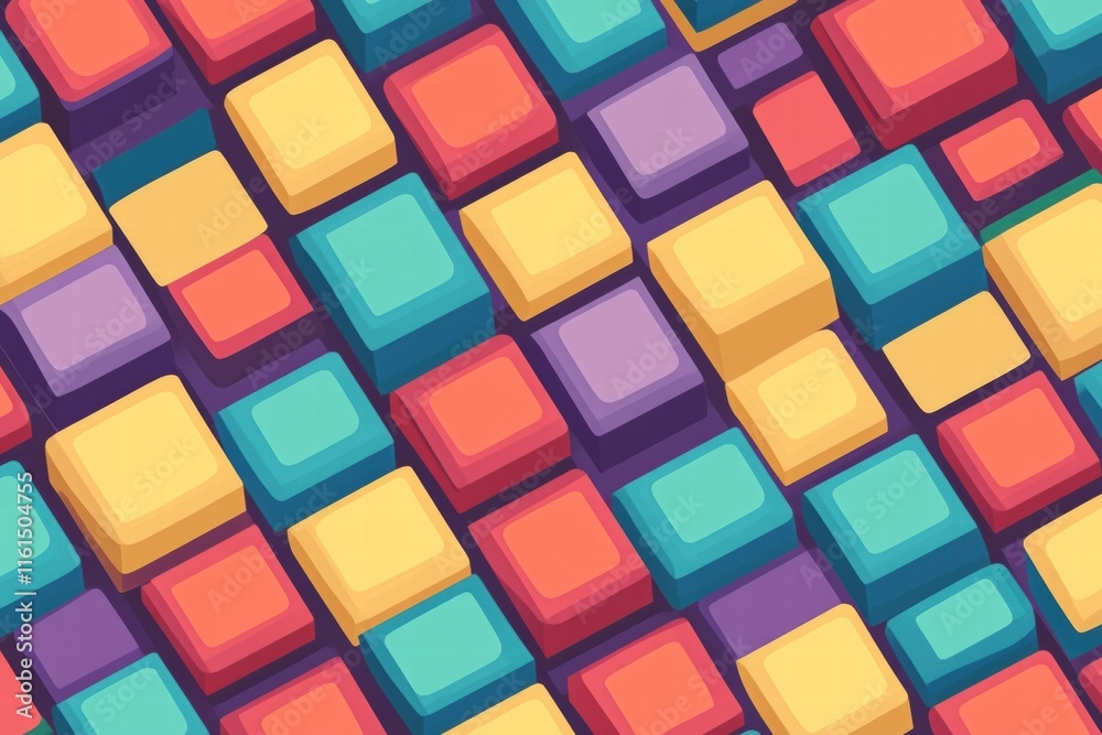 Leinwandbilder vibrant pixel art inspired seamless pattern of colorful squares and rectangles arranged in a geometr