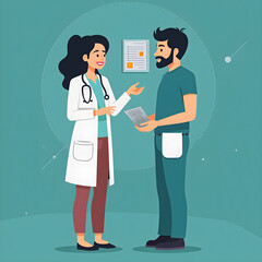 Friendly interaction between a female doctor and male patient in a medical setting